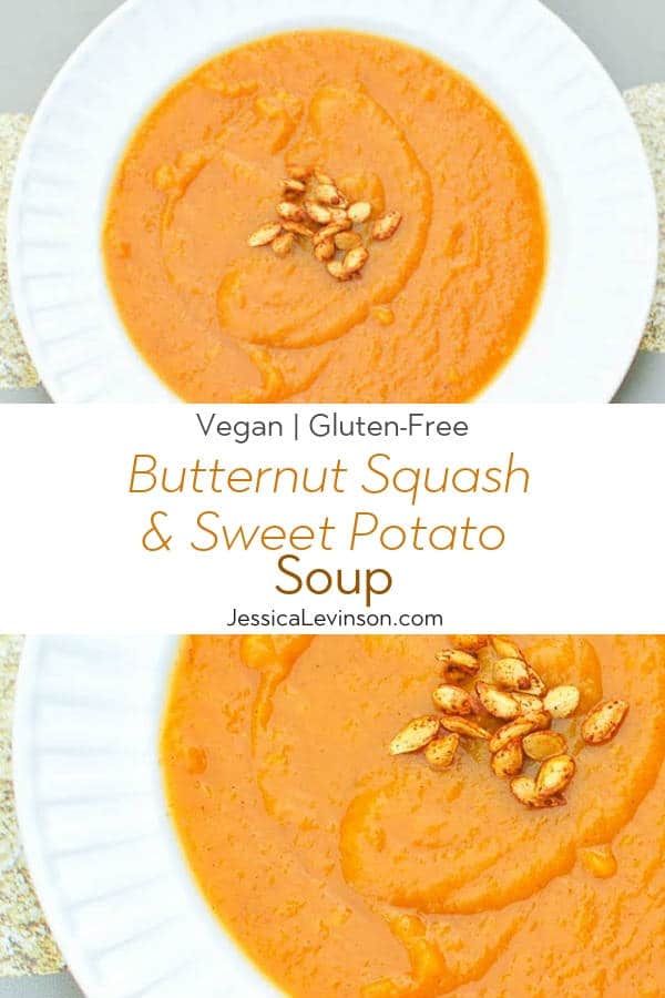 Butternut Squash and Sweet Potato Soup Recipe with Text Overlay