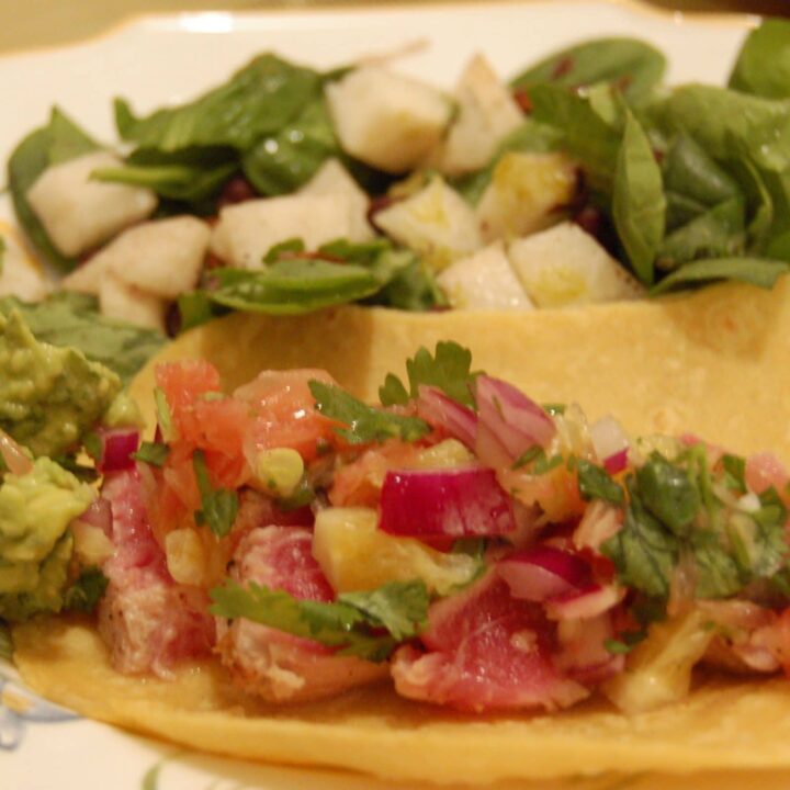 tuna tacos, pico de gallo
