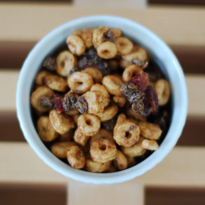 Overhead Peanut Butter Trail Mix Recipe in Dish