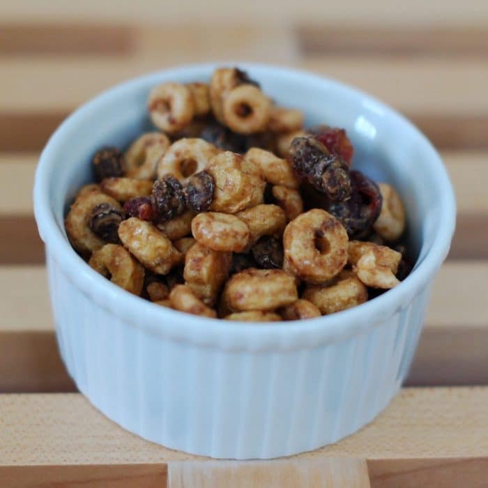 Healthy Peanut Butter Trail Mix in White Dish