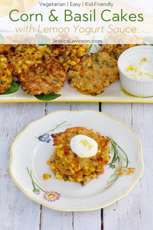 Corn & Basil Cakes with Text Overlay