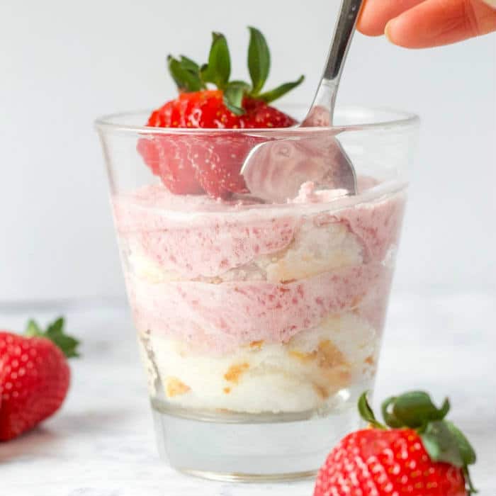No-Bake Strawberry Mousse Parfaits with Spoon