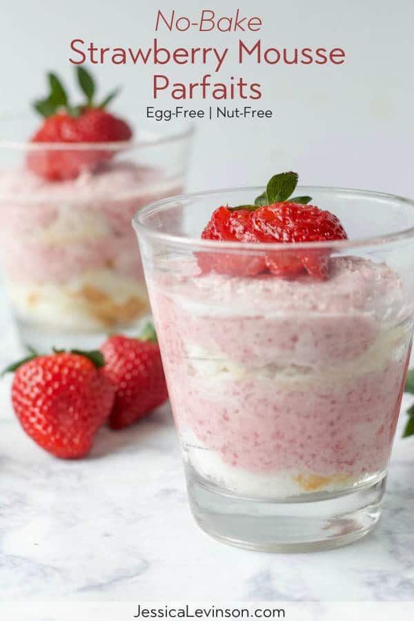 No-Bake Strawberry Mousse Parfaits with Text Overlay