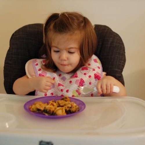 Toddler Eating Sweet Potato Black Bean Quesadillas