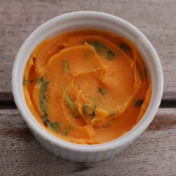 Sweetpotato Puree in White Bowl