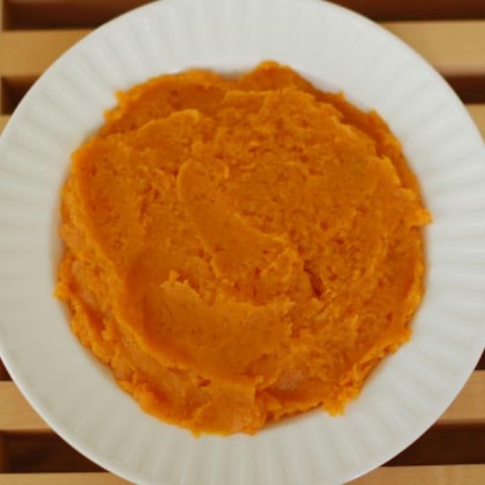 Two-Ingredient Mashed Sweet Potatoes Overhead in Bowl