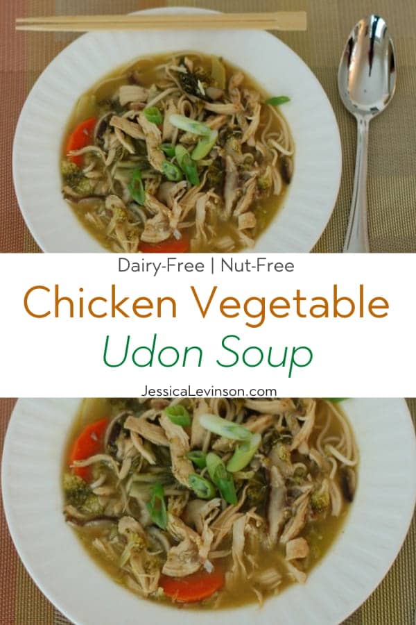 Chicken Vegetable Udon Soup Collage with Text Overlay