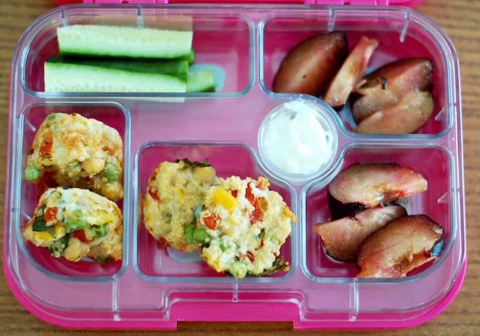 quinoa bites in bento-style lunchbox for kids