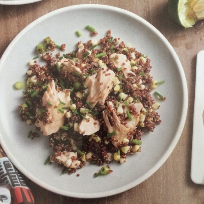 quinoa salmon salad on plate