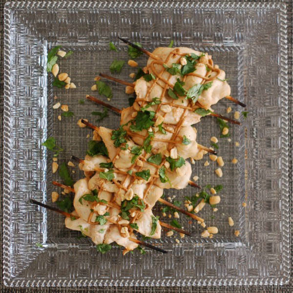 Thai Peanut Chicken Satay Overhead on Plate