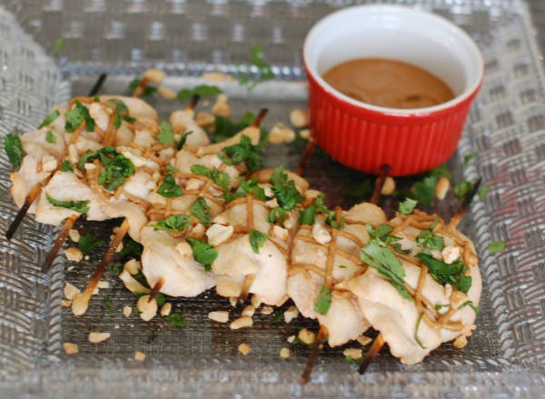 Thai Peanut Chicken Satay on Plate with Peanut Sauce