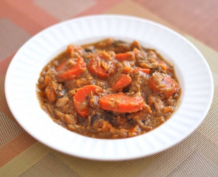 Hearty Beef and Vegetable Stew in White Bowl