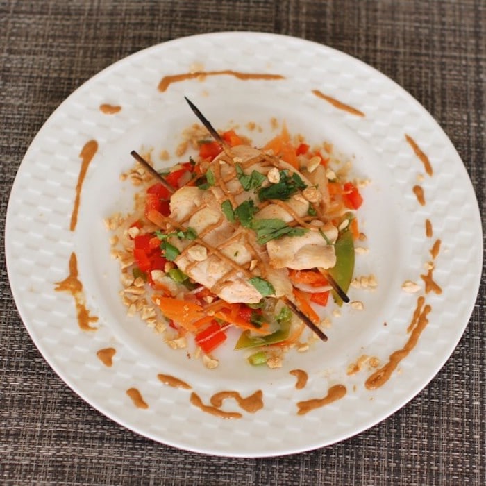 Thai Chicken Satay on White Plate