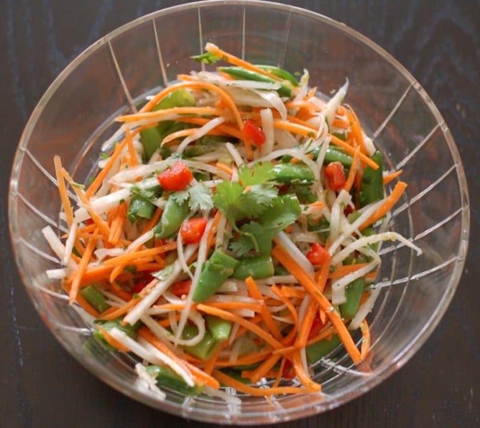 Thai Citrus Salad With Daikon Carrots Peppers And Snap Peas Recipe