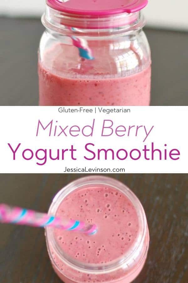 Mixed Berry Yogurt Smoothie Collage with Text Overlay