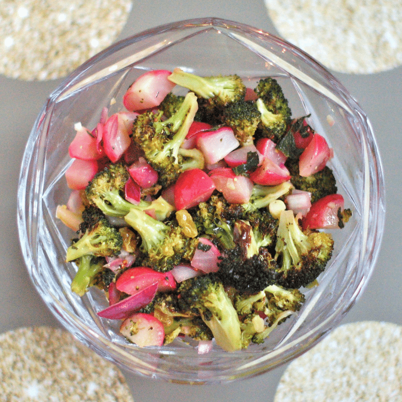 Roasted Broccoli Radish Salad with Lemon Mint Vinaigrette