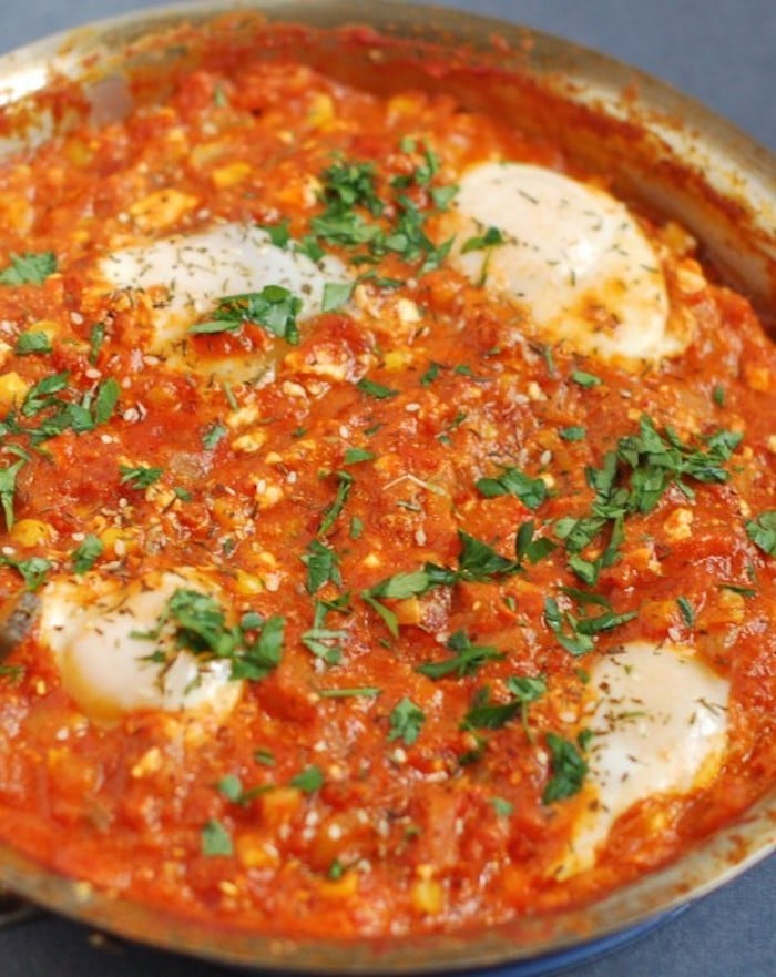 Summer Shakshuka Recipe in Pan Close Up