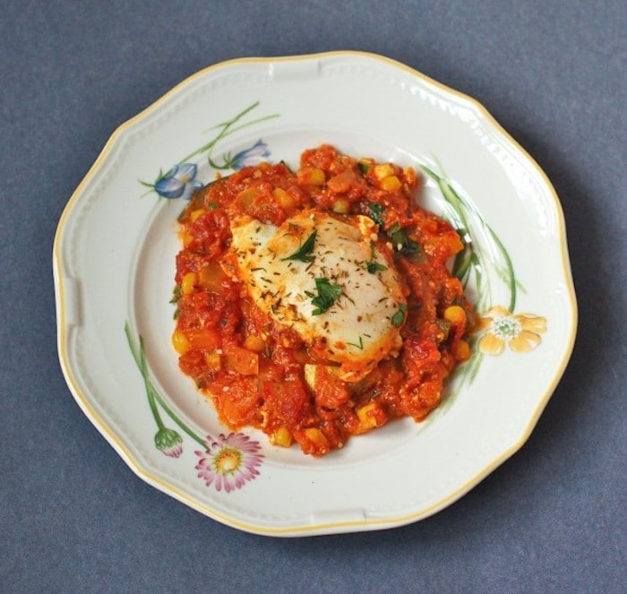 Summer Shakshuka Recipe on Plate Overhead