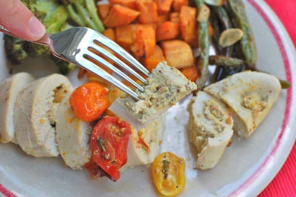 Pistachio-Stuffed Chicken on Fork