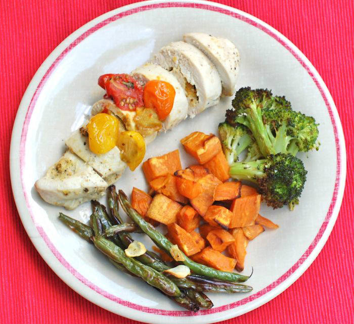 Pistachio-Stuffed Chicken on Plate Overhead