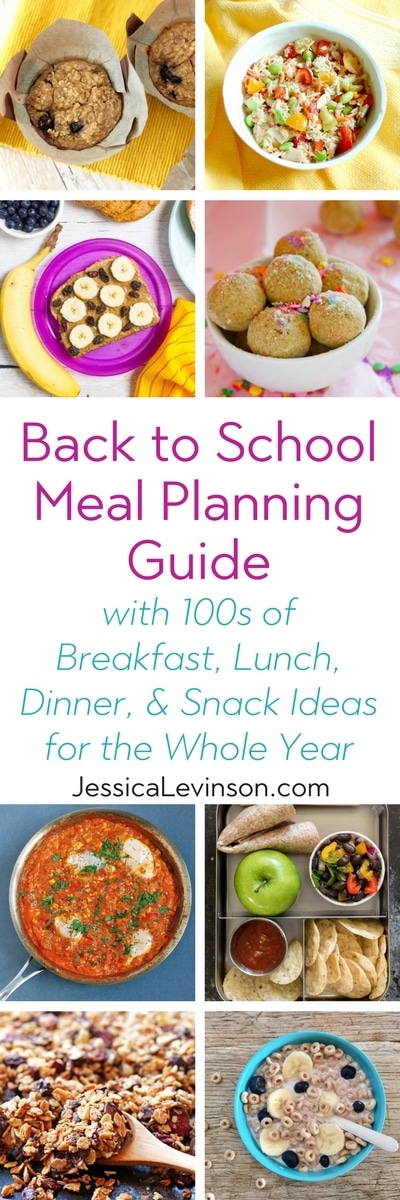 Get ready for back to school meal planning with these healthy and fun recipes, meal ideas, and tips for kids of all ages. You'll find enough recipes to try for the whole school year! @jlevinsonrd