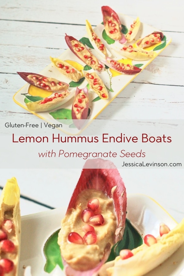 lemon hummus endive boats with pomegranate seeds jessica levinson, ms, rdn, cdn