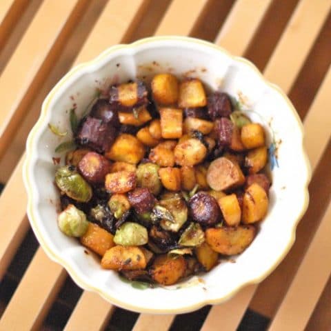 Miso-Roasted Brussels Sprouts and Root Veggies