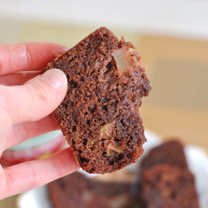 take a bite of chocolate pear bread