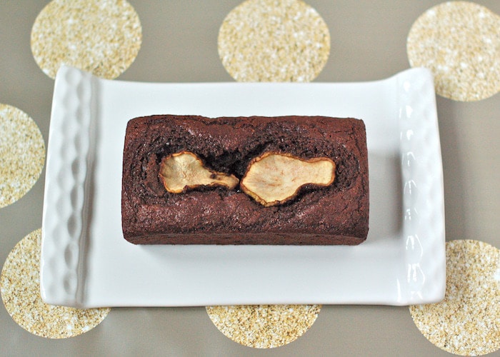 Chocolate pear bread on platter