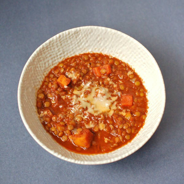 Overhead Hearty Vegetable Lentil Chili