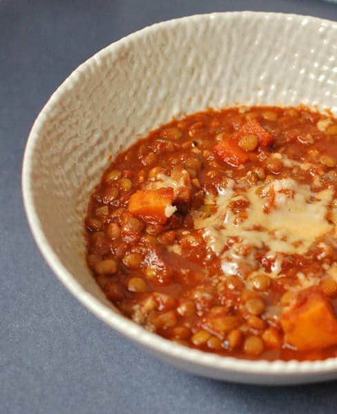 Bowl of Hearty Vegetable Lentil Chili 