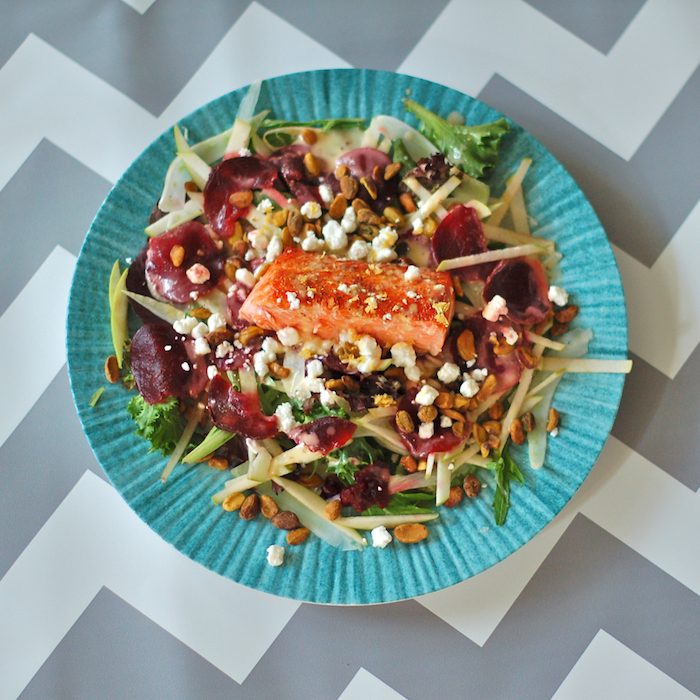 Salmon Waldorf Salad with Citrus Yogurt Vinaigrette {GlutenFree}