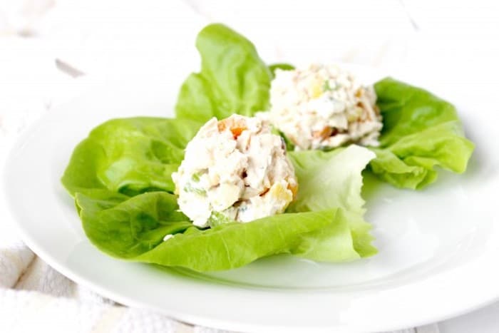 Apricot Pineapple Chicken Salad Over Lettuce