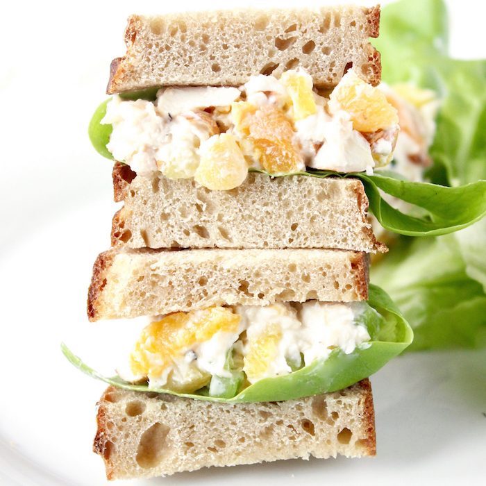 Apricot Pineapple Chicken Salad Sandwich on Plate