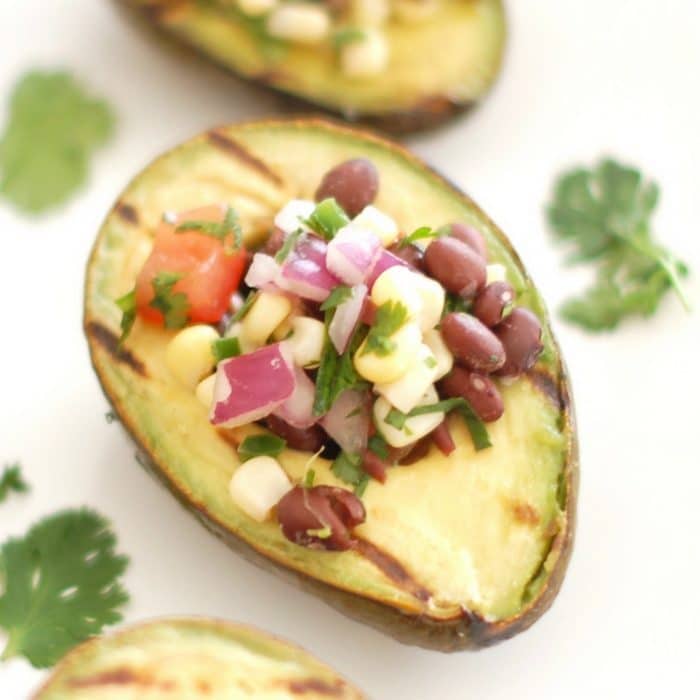 Grilled Avocados Close Up Filled with Salsa