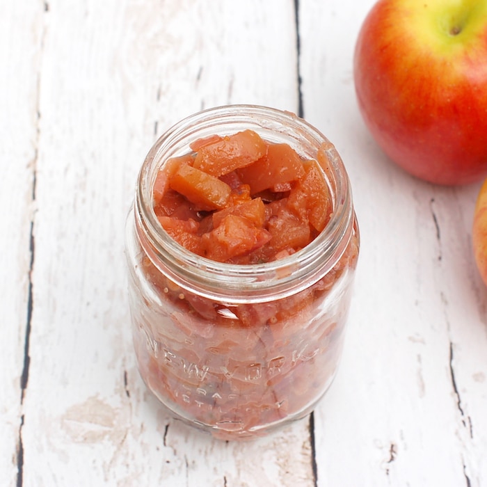 low-sugar apple chutney is delicious with chicken, fish, beef, and pork.