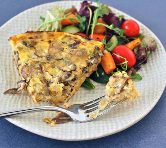 Baked Mushroom Leek Frittata on Plate with Fork