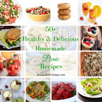 50+ delicious and healthy homemade picnic recipes that are perfect for enjoying the beautiful days of spring and summer outdoors with your family! Get the recipe roundup at JessicaLevinson.com | #picnic #healthyrecipes #springrecipes #spring #picnicday