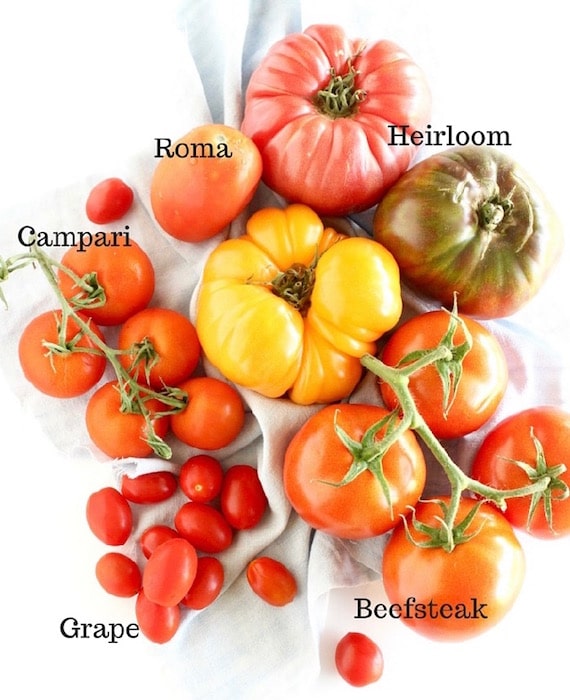 The varieties of summer tomatoes with text overlay