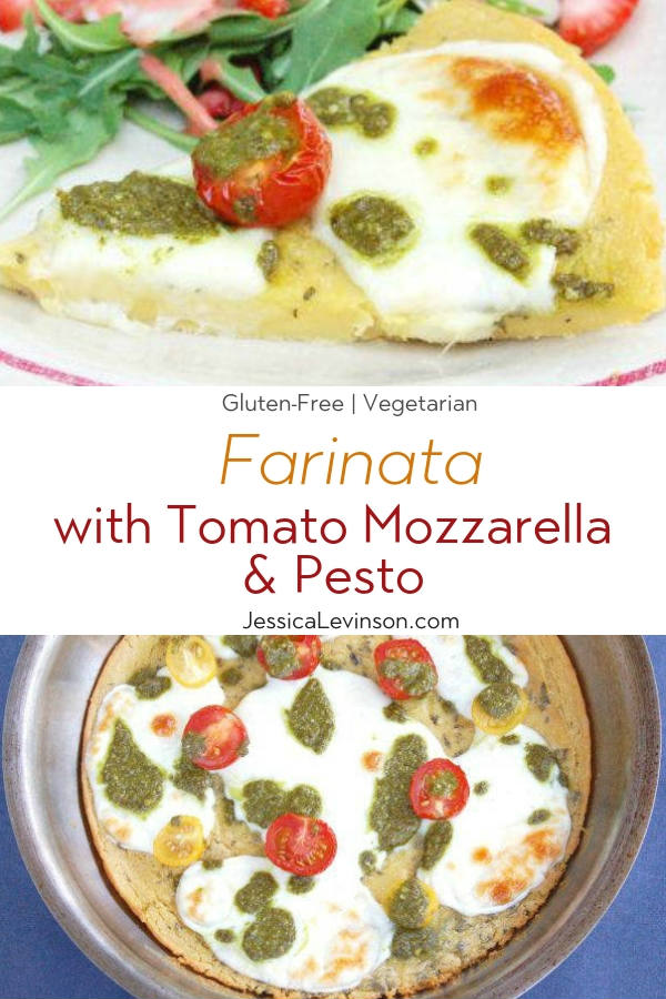 Farinata with Tomato Mozzarella and Pesto Recipe Text Overlay