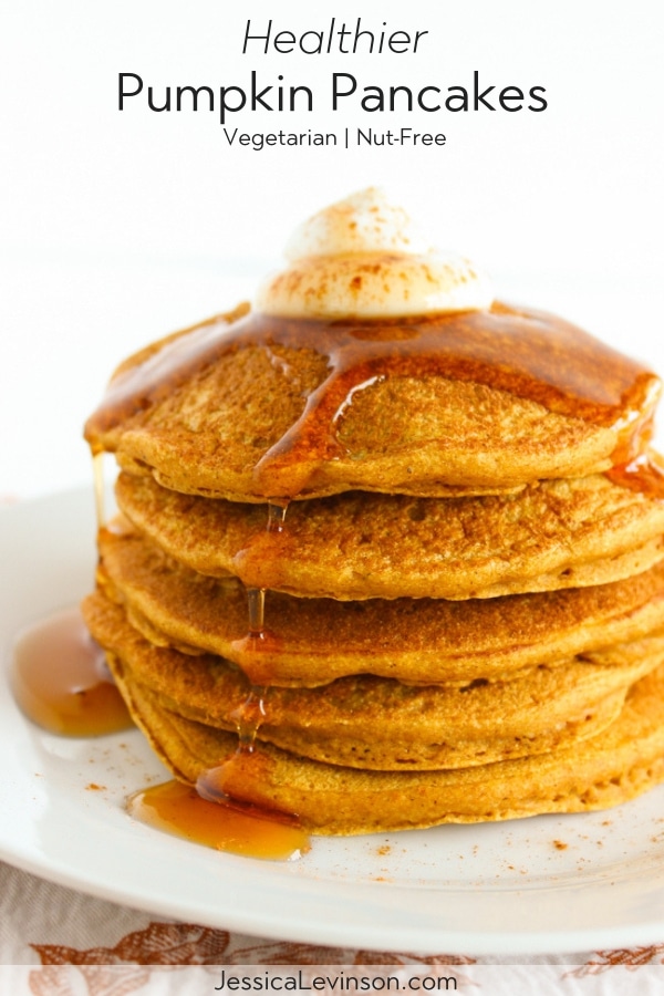 Healthier Pumpkin Pancakes Image with Text Overlay