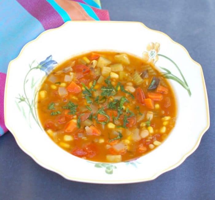 Late Summer Vegetable Soup in Bowl