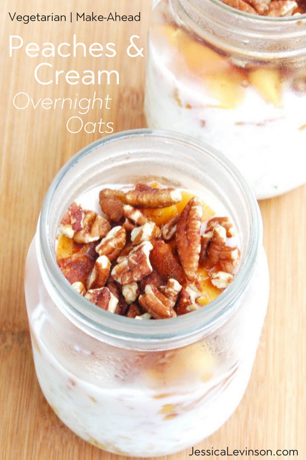 Nutty Peaches and Cream Overnight Oats in a Mason Jar