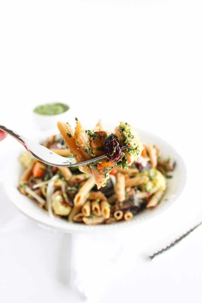 Forkful of Roasted Root Vegetable Pasta