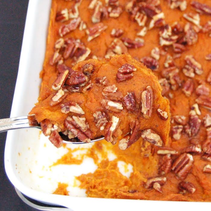 Close Up of Lightened Up Sweet Potato Carrot Casserole