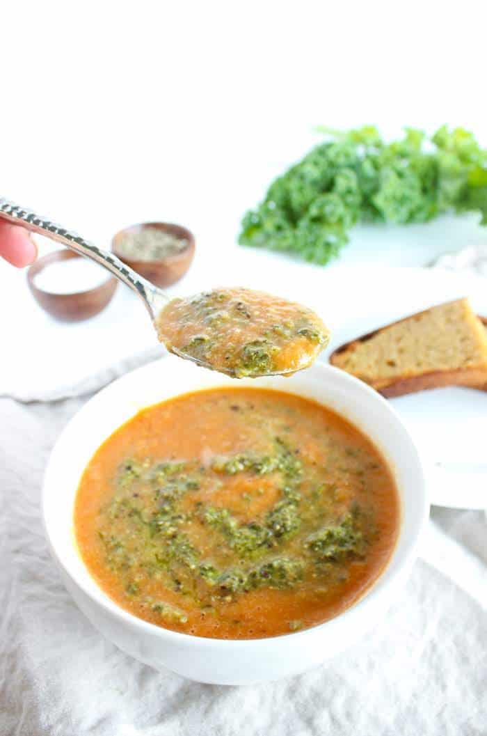 Tomato White Bean Soup with Spoon