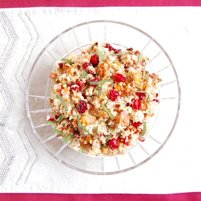 Add a burst of color and flavor to the holiday table with this nutritious and delicious Roasted Butternut Squash and Cranberry Quinoa Salad