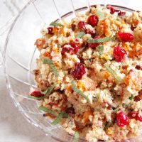 Add a burst of color and flavor to the holiday table with this nutritious and delicious Roasted Butternut Squash and Cranberry Quinoa Salad. Get the vegan and gluten-free recipe at Small Bites by Jessica.