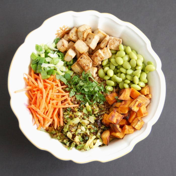 Farro Buddha Bowl before ingredients are mixed together