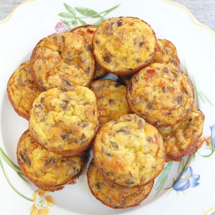 freezer friendly veggie egg muffins stacked on plate